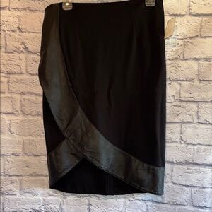 Anne Fontaine Black Pencil Wrap Skirt Faux Leather Size 42